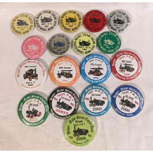 Mabel Hesper Steam Engine Days Minnesota Buttons Pinbacks Tractors Vtg Lot Of 18 - Picture 1 of 16